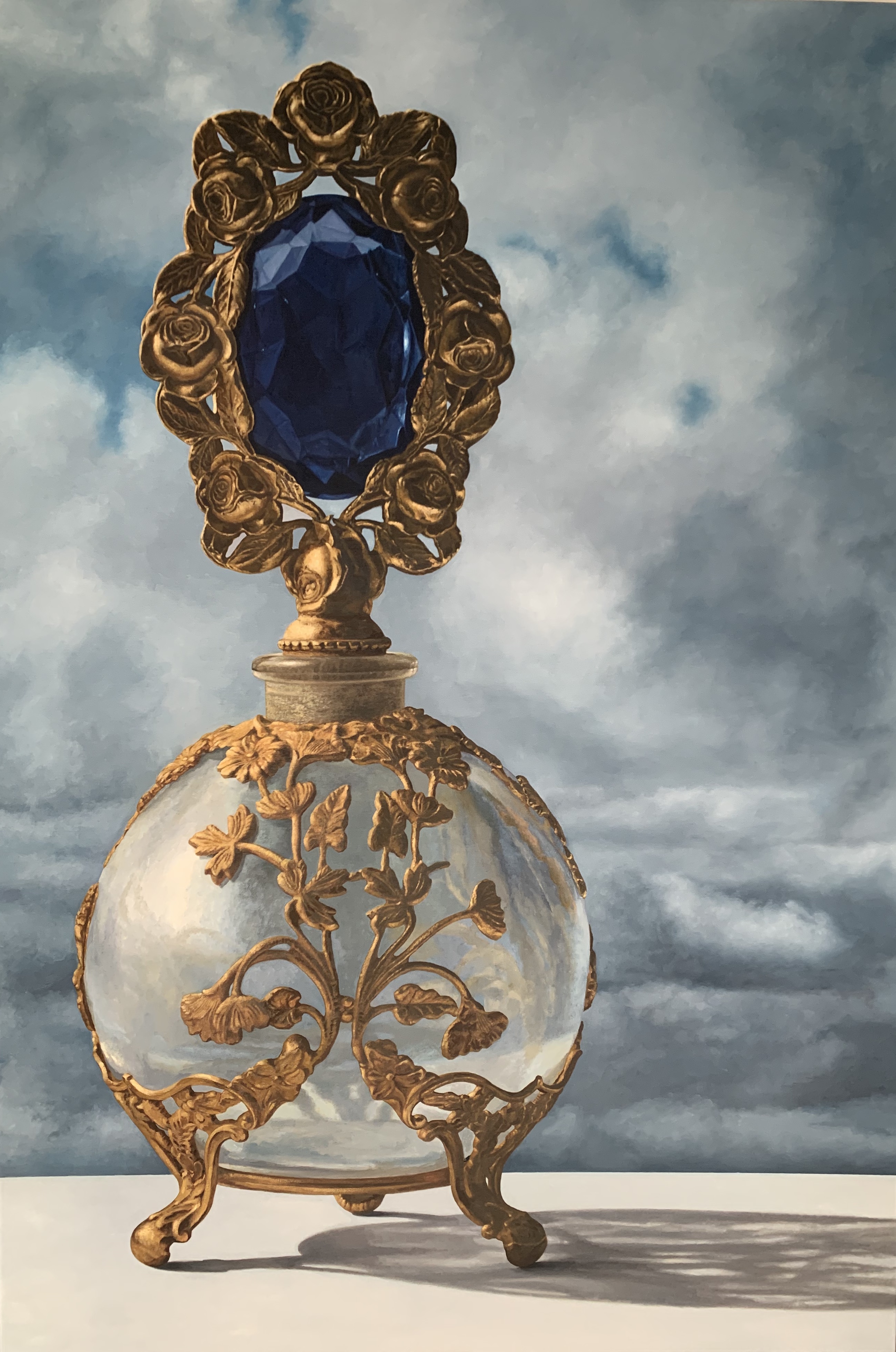 giant perfume bottle, memory written on back of canvas