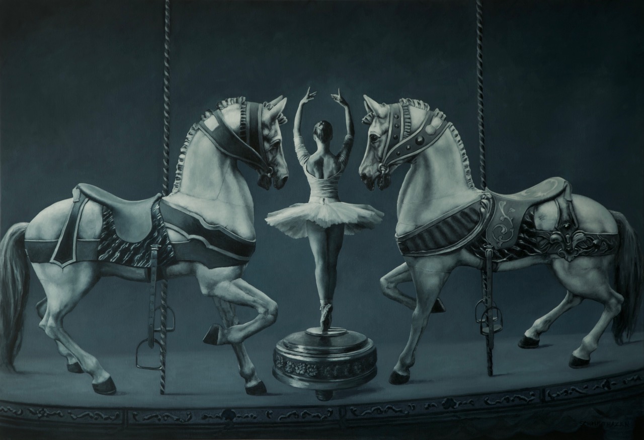 CAROUSEL HORSES, BALLET DANCER
MONOCHROMATIC BLUE/BLACK